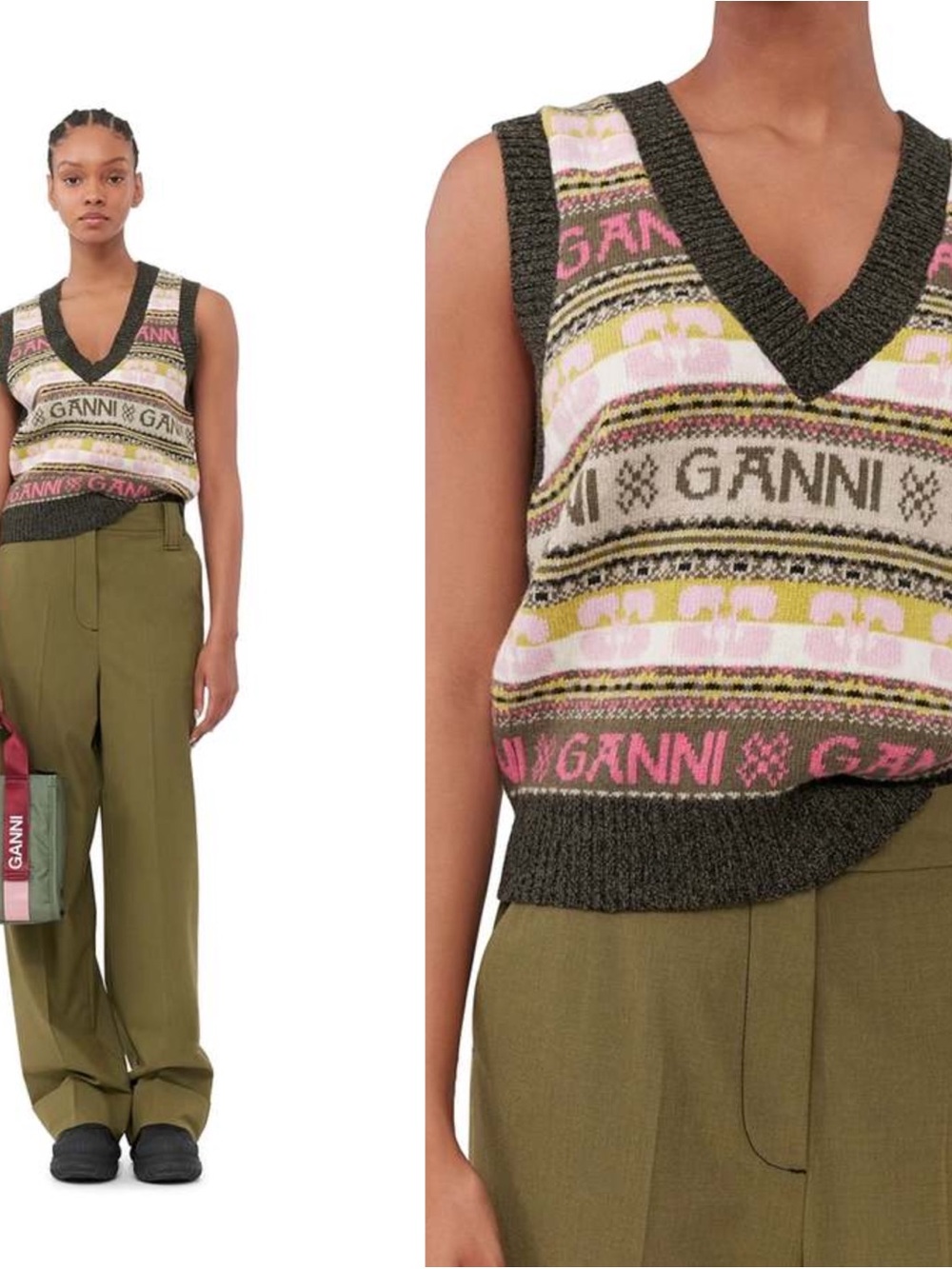 Ganni Logo Wool Vest Small Kalamata